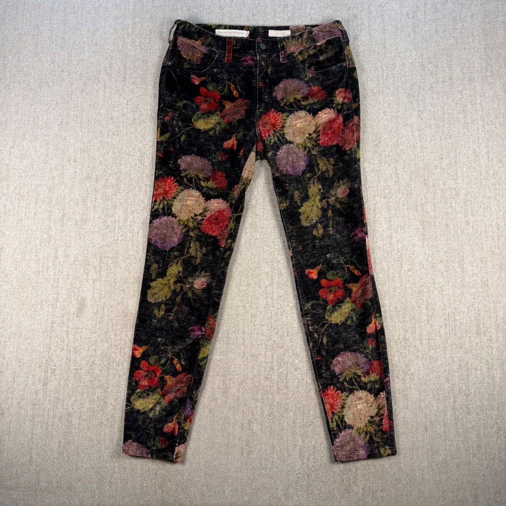 Pilcro and the Letterpress Pants Women 27 Black Floral Velvet Skinny Dark  Moody